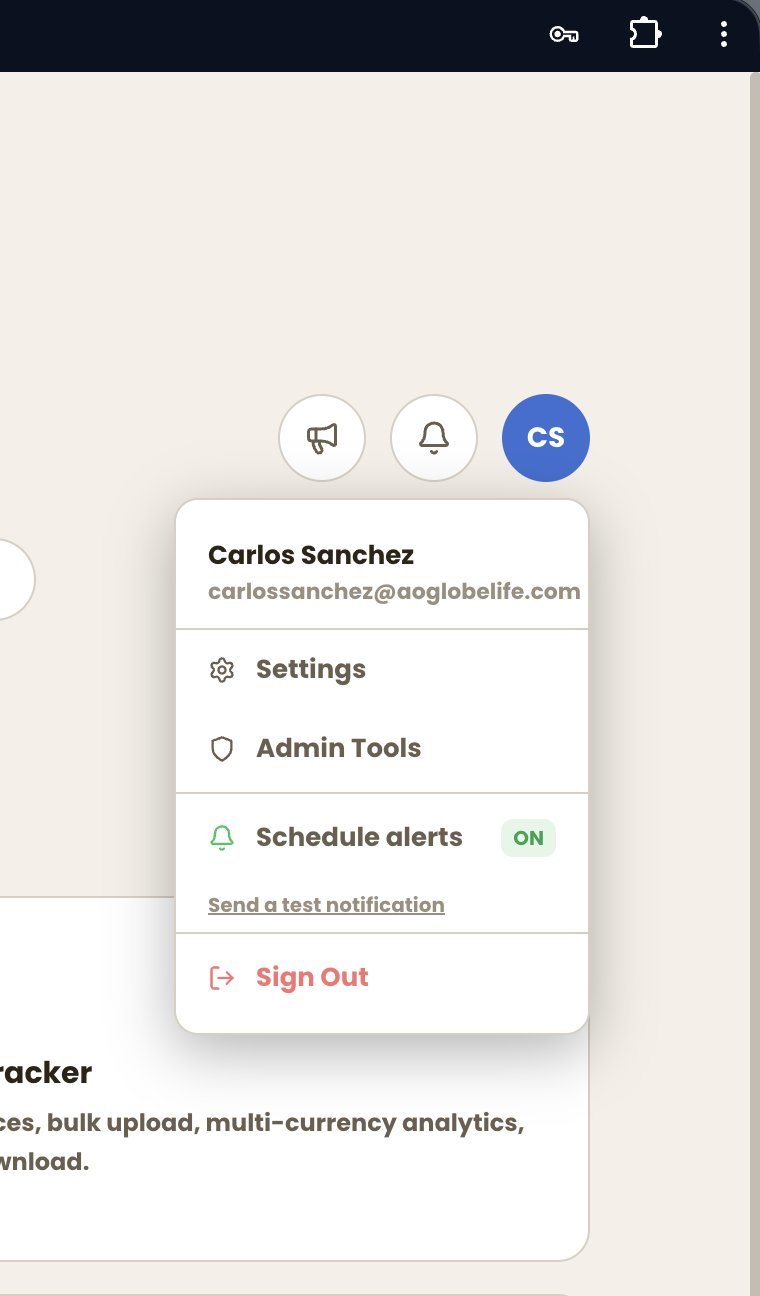 Media Hub - account menu and schedule alerts