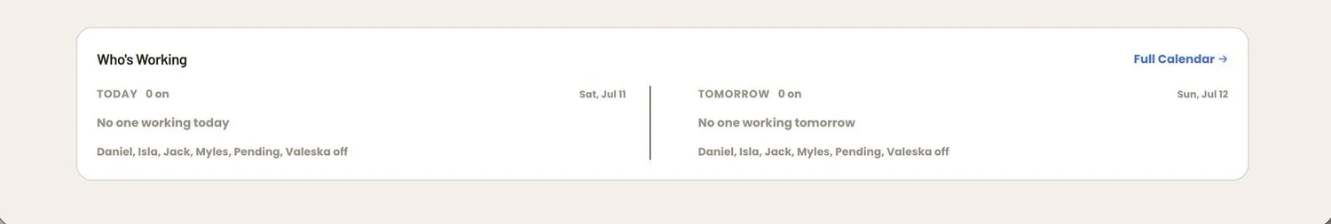 Who is Working - today and tomorrow at a glance