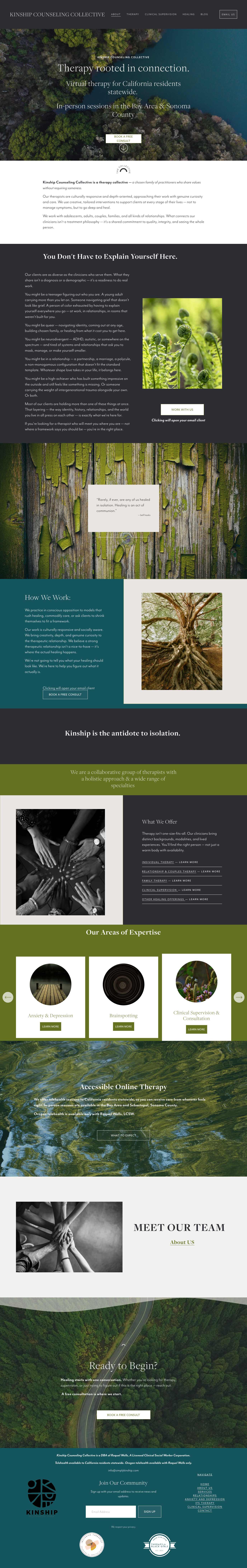 Kinship Counseling Collective website built in Business School for Therapists