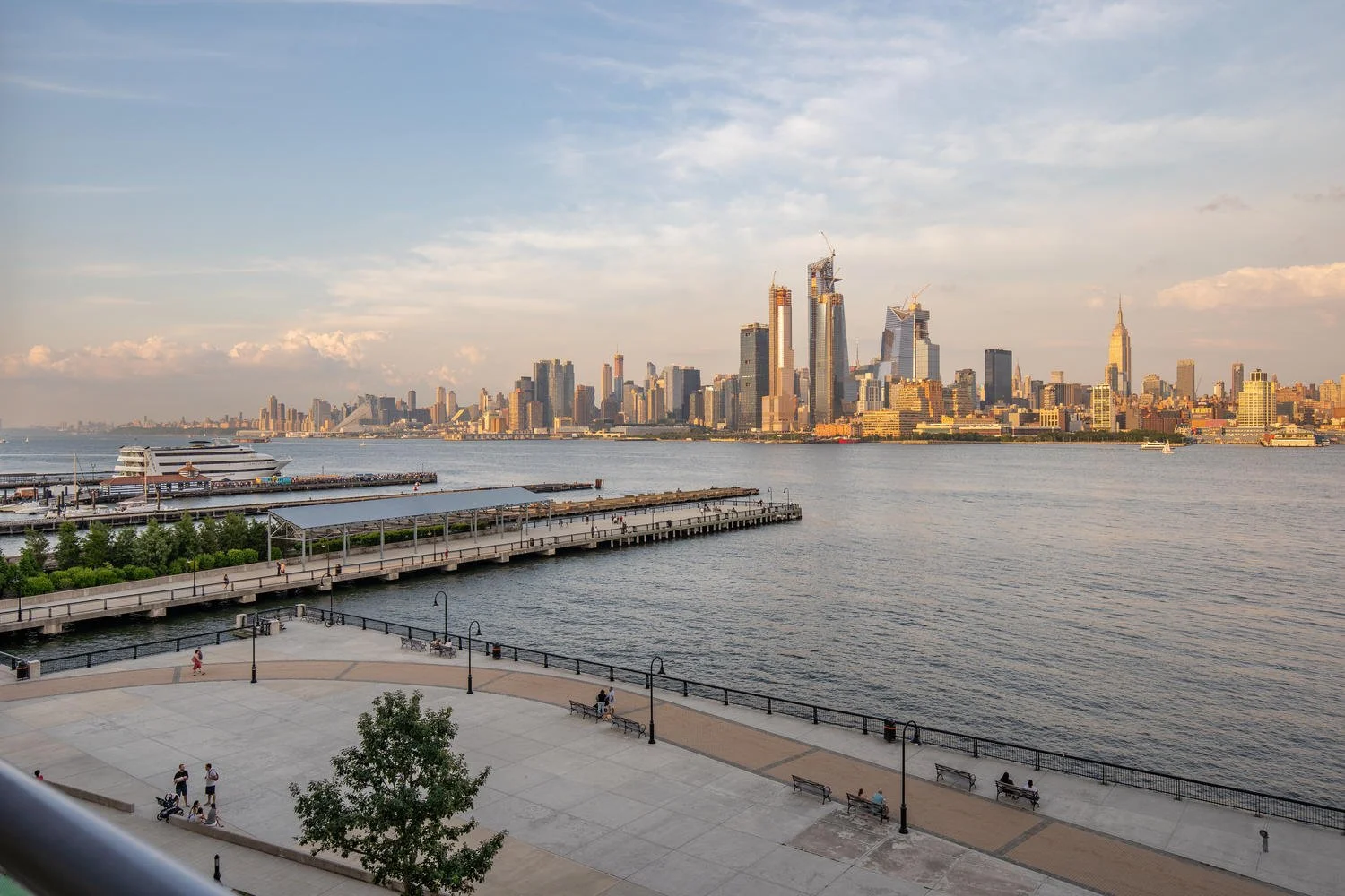 The Hoboken waterfront and Manhattan skyline seen from Maxwell Lane