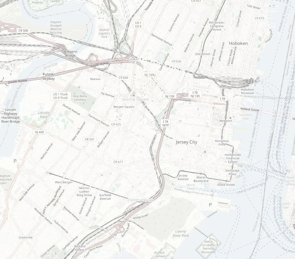Map of Jersey City with numbered pins marking the filming locations in this guide