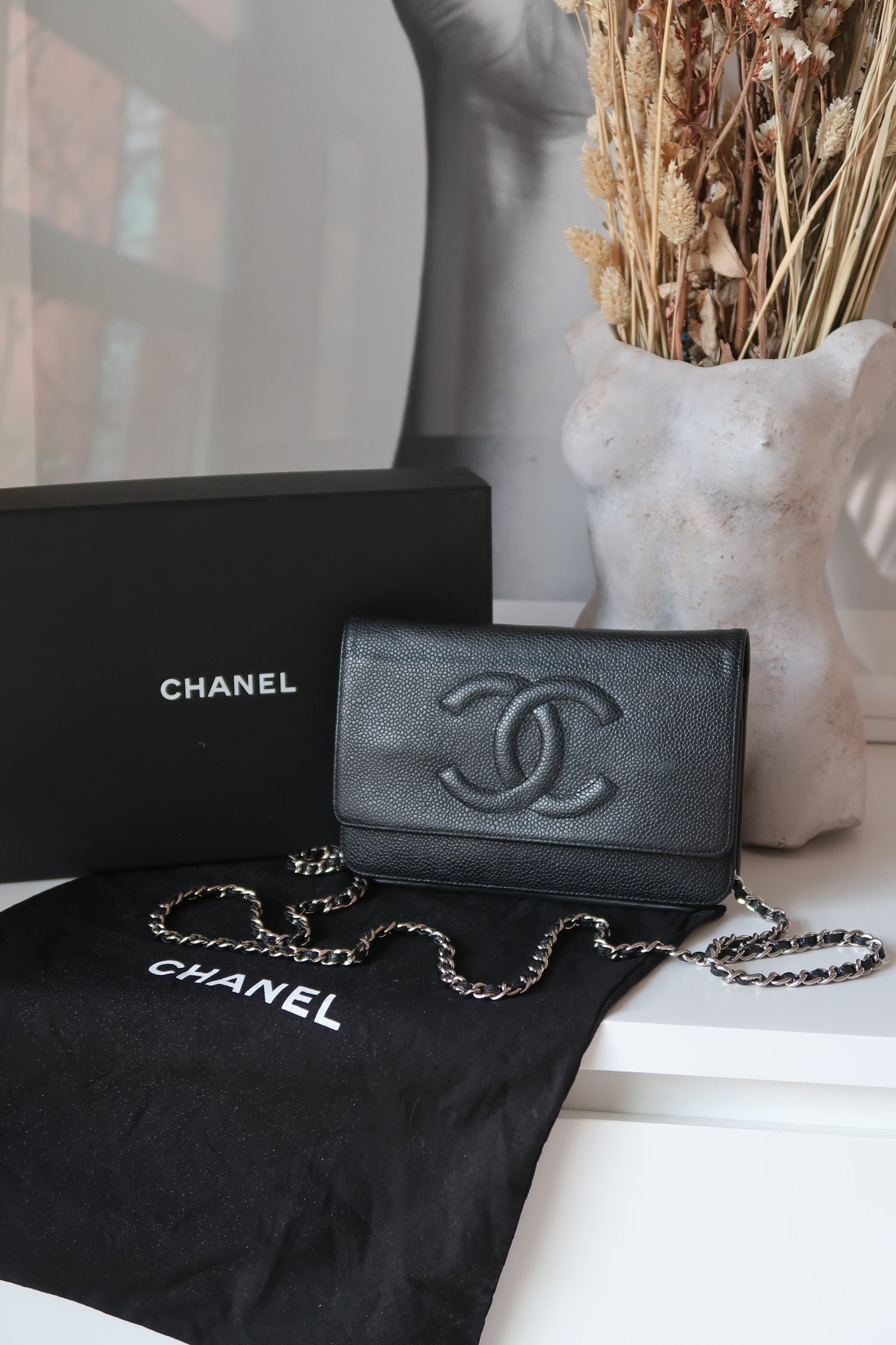 Vintage Chanel Timeless Wallet in Black Caviar Leather from France - Ruby  Lane