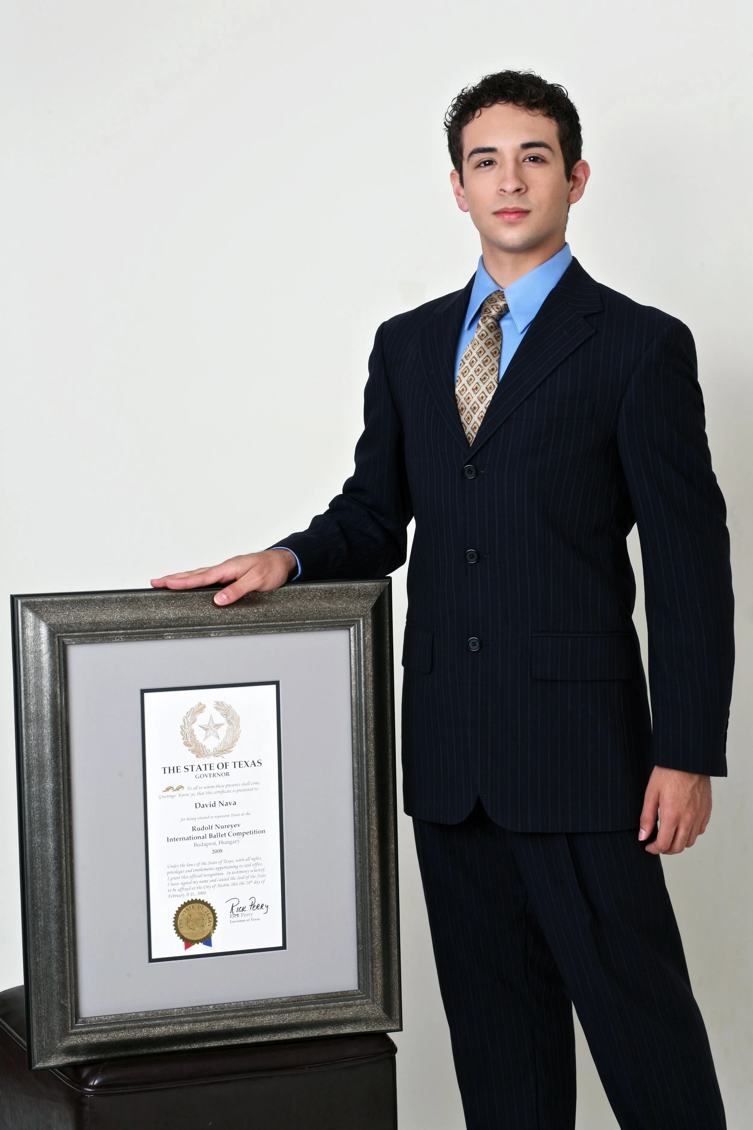 Navaji David Nava with the State of Texas recognition presented in 2008 for representing Texas internationally at the Rudolf Nureyev International Ballet Competition