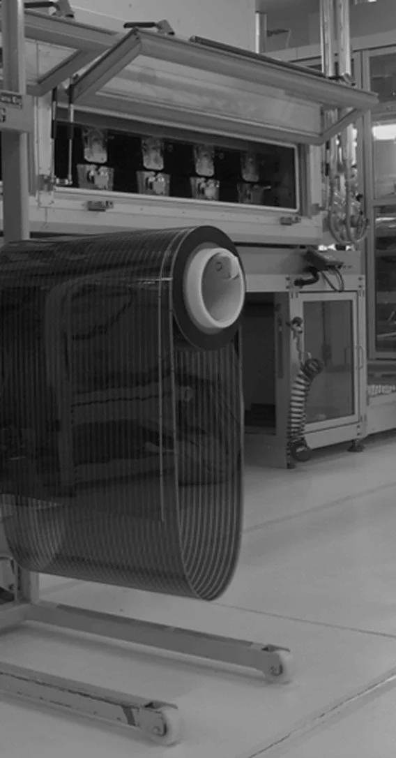 Roll of printed semiconductor film on the production line