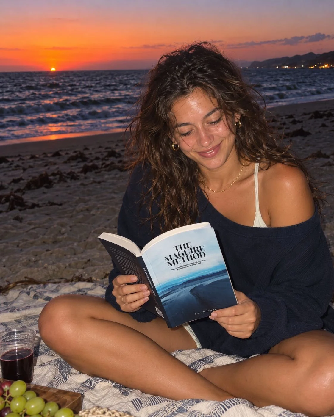Reading The Maguire Method by CJ Johnson on the beach