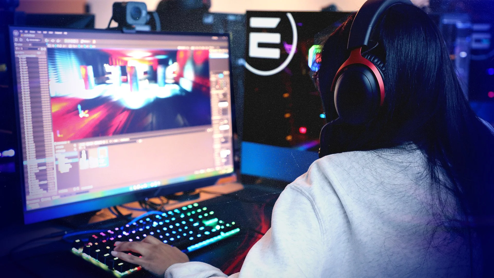 Students collaborating inside Unreal Engine during a school trip