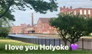 A view of the Holyoke canal with the words “I love you Holyoke”.