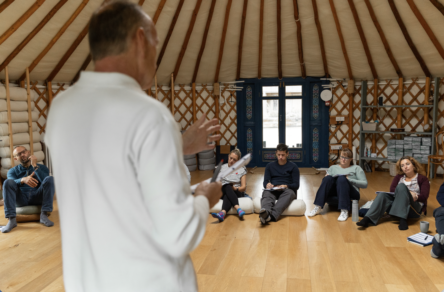 Nick leading a session with founders in the yurt