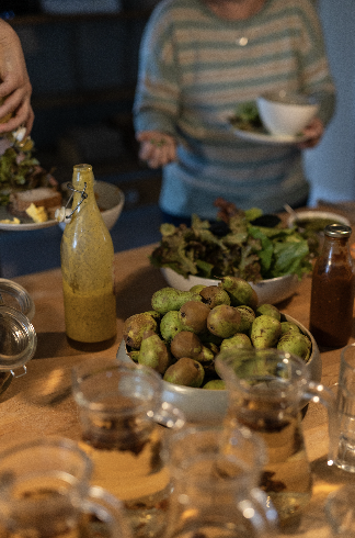 A shared table of fresh seasonal food