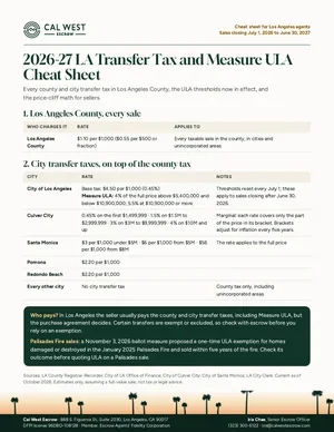 Cover of the 2026-27 LA Transfer Tax and Measure ULA Cheat Sheet