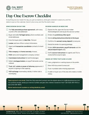 Cover of the Day-One Escrow Checklist
