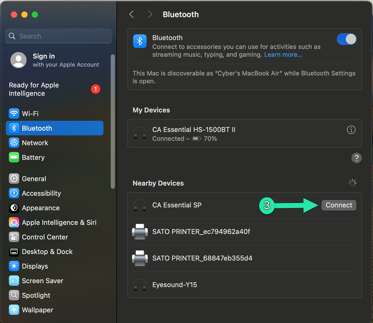 macOS Connect Bluetooth device screenshot
