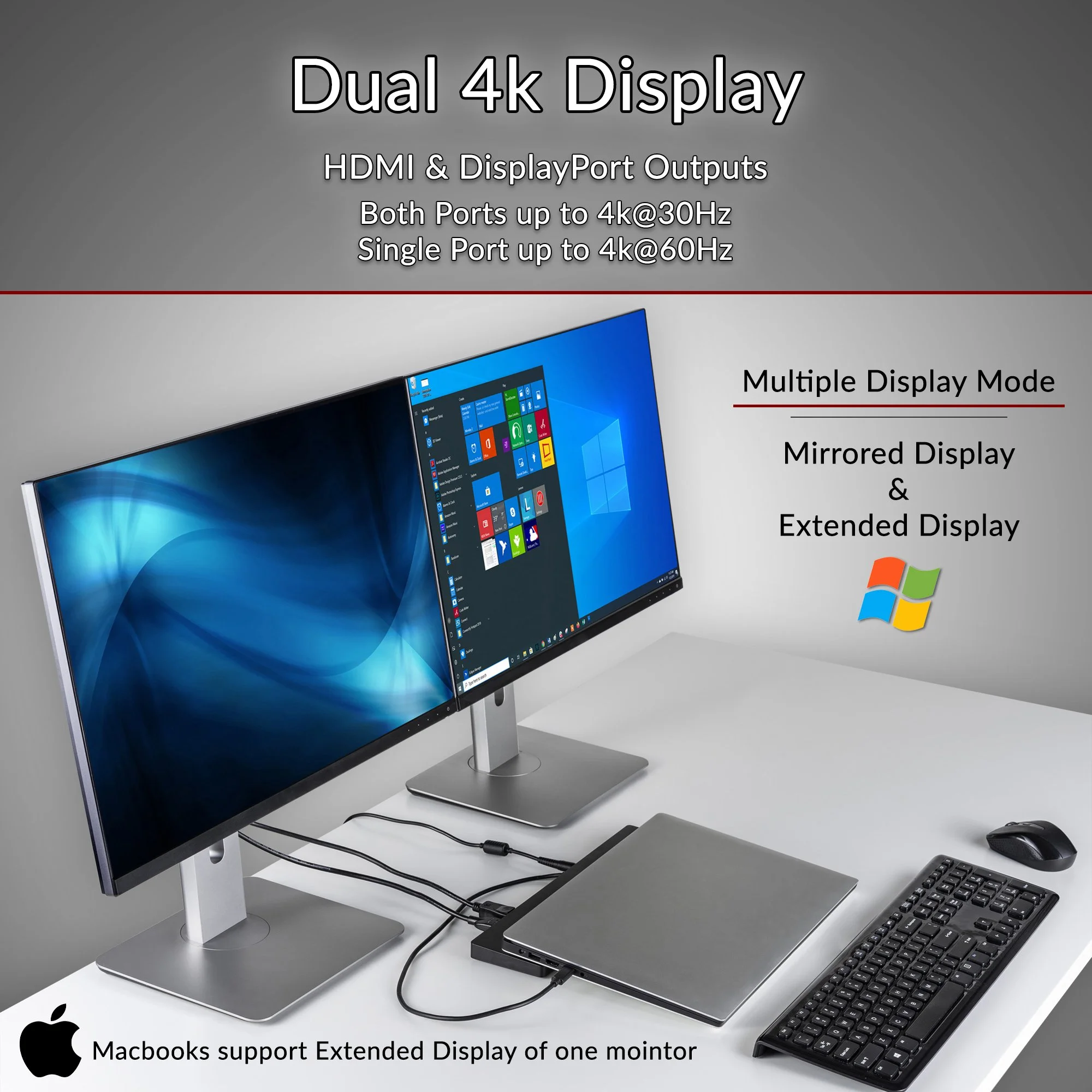 DS-6000 docking station powering triple and dual 4K HDMI monitor outputs with laptop connected via USB-C