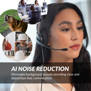 Person wearing the Cyber Acoustics AC-304 headset demonstrating all-day comfort and lightweight design