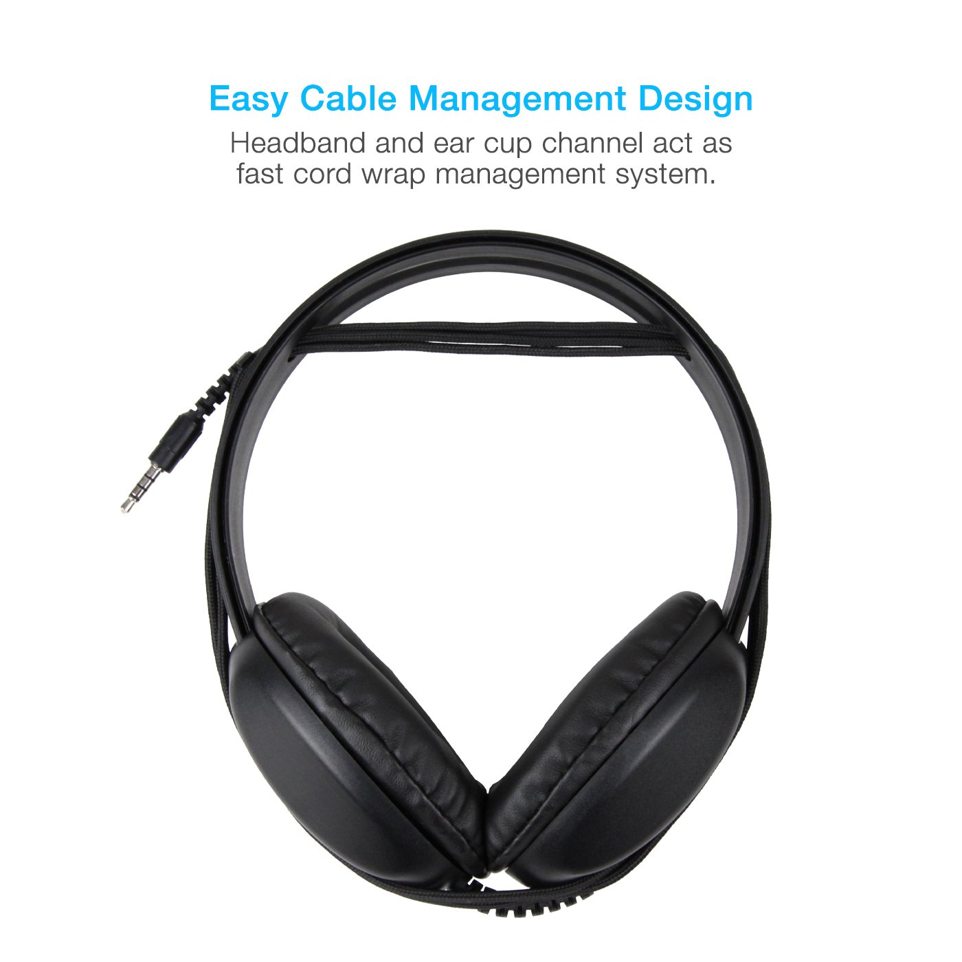 Cable wrap headphone headband for easy storage