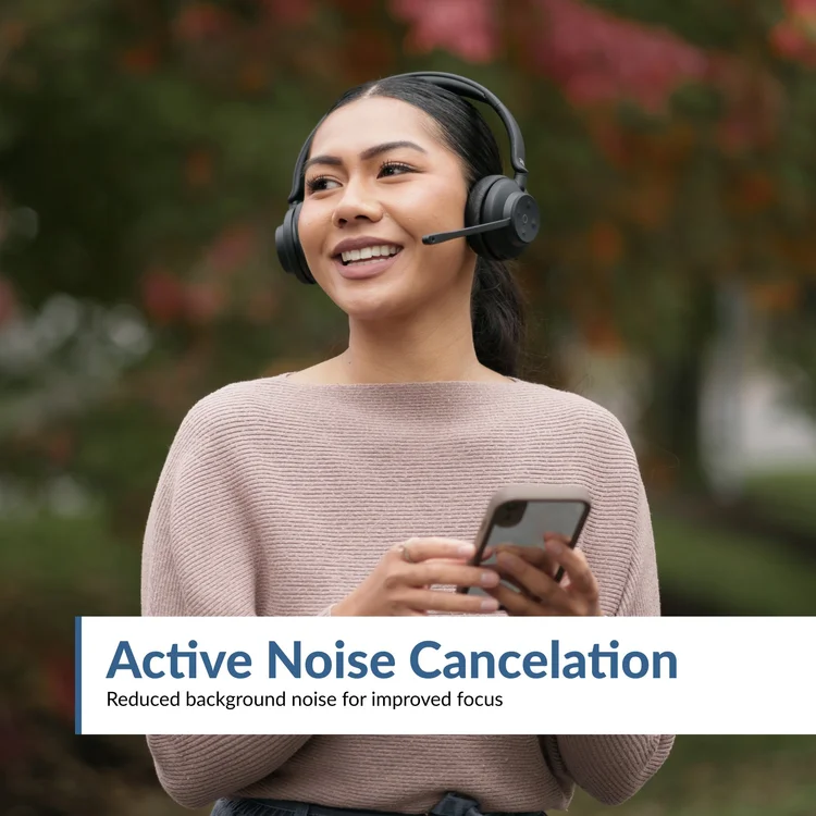 HS-1500BT II dual noise cancelation: ANC blocks ambient noise and AI noise cancelation filters out background sounds during calls