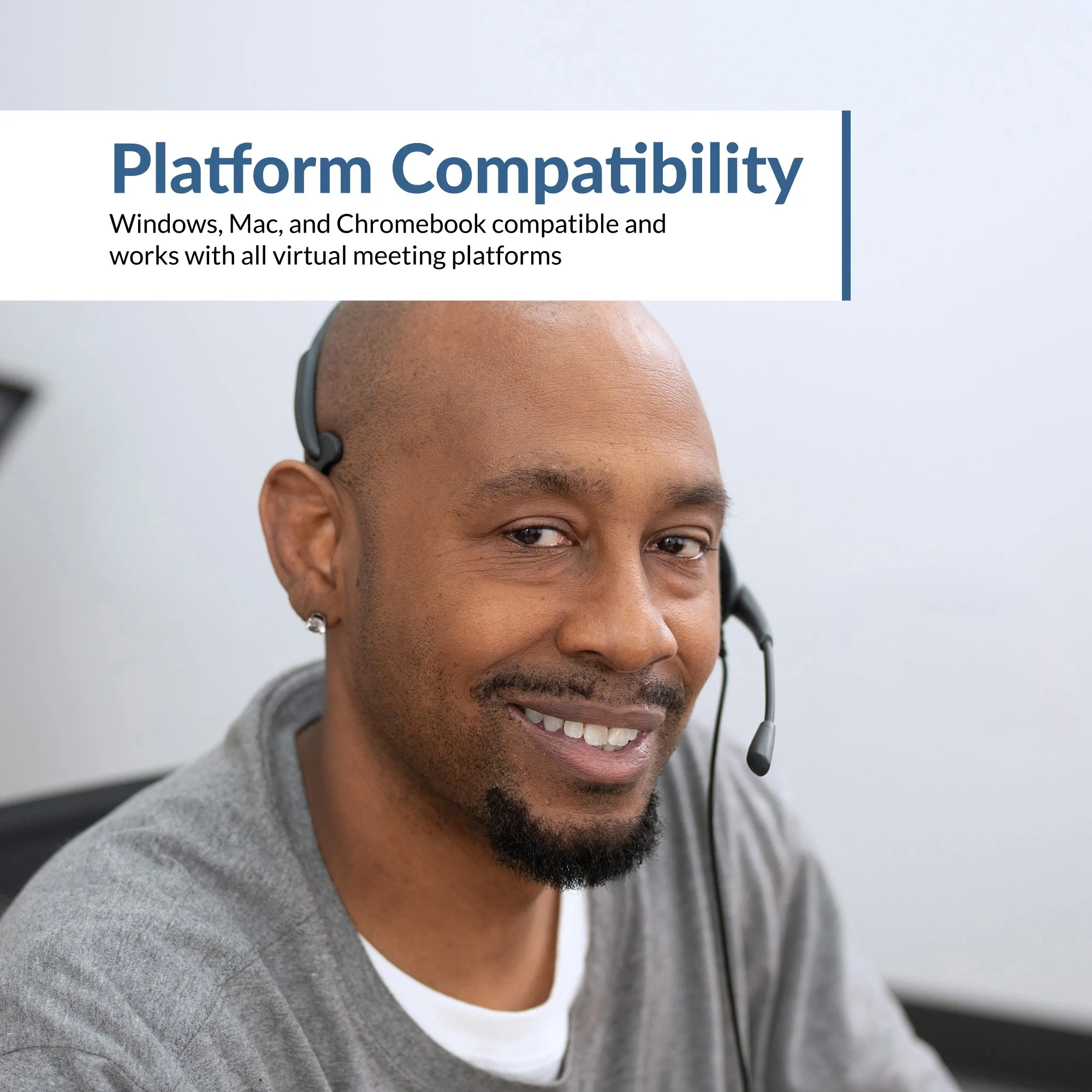 Compatibility graphic indicating use with popular video conferencing platforms on Windows, macOS, and ChromeOS