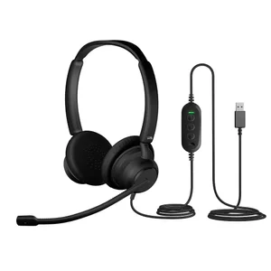 Cyber Acoustics AC-204USB USB-A stereo headset with boom mic, pill-shaped in-line controller, and 6-foot braided cable