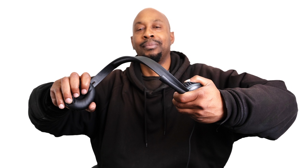 ResQ representative demonstrating the durability of the AC-5002 headset