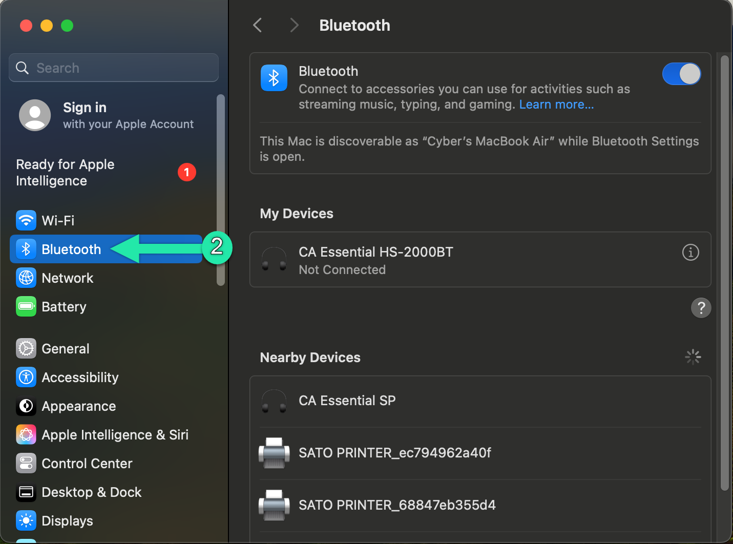 macOS Bluetooth settings screenshot