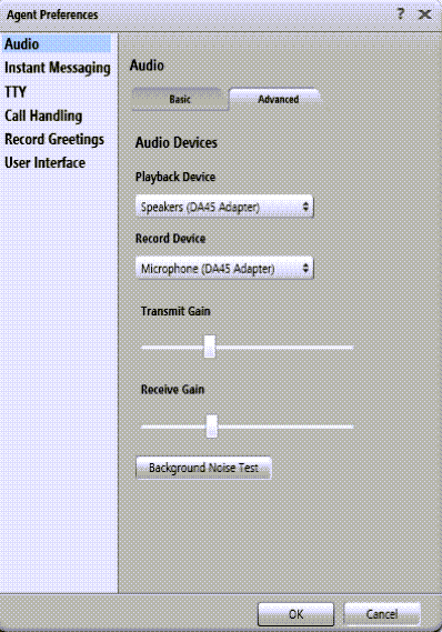 Avaya one-X Agent audio device settings