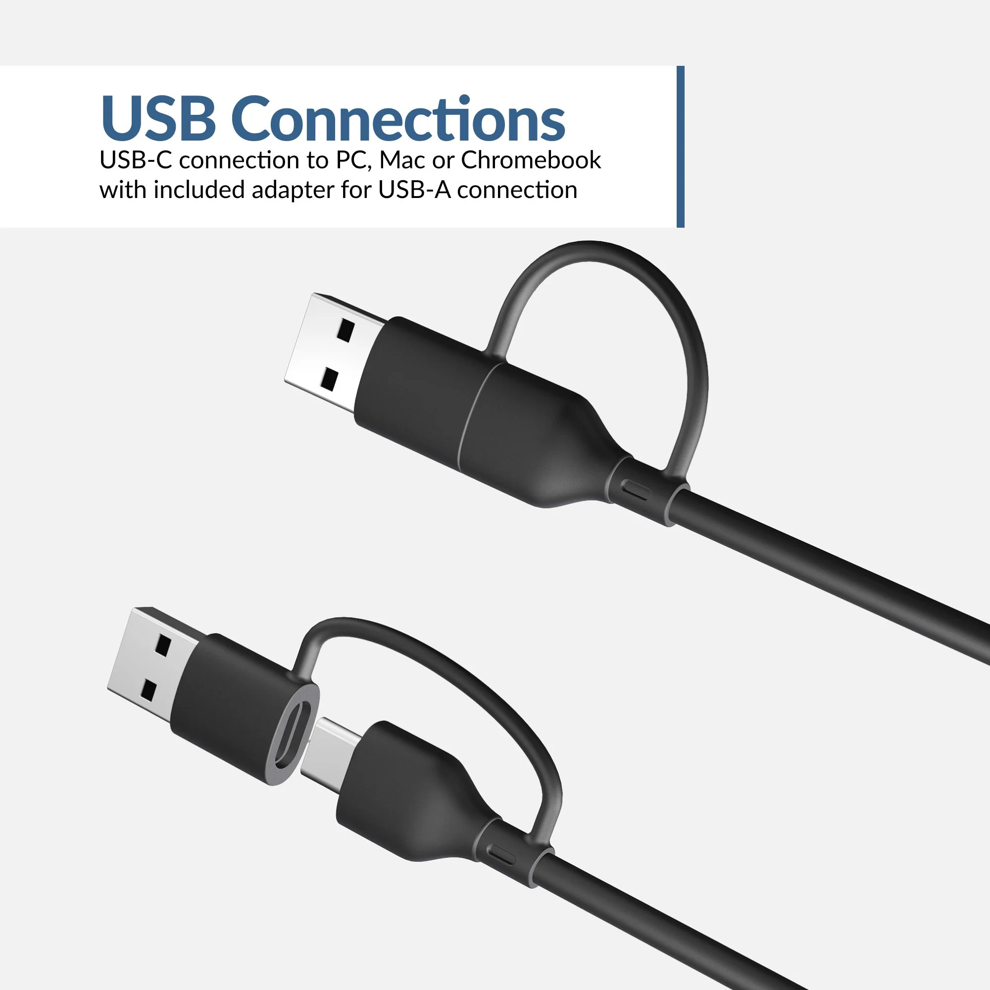 CA-2890GX USB-C cable with included USB-A adapter for PC Mac or Chromebook