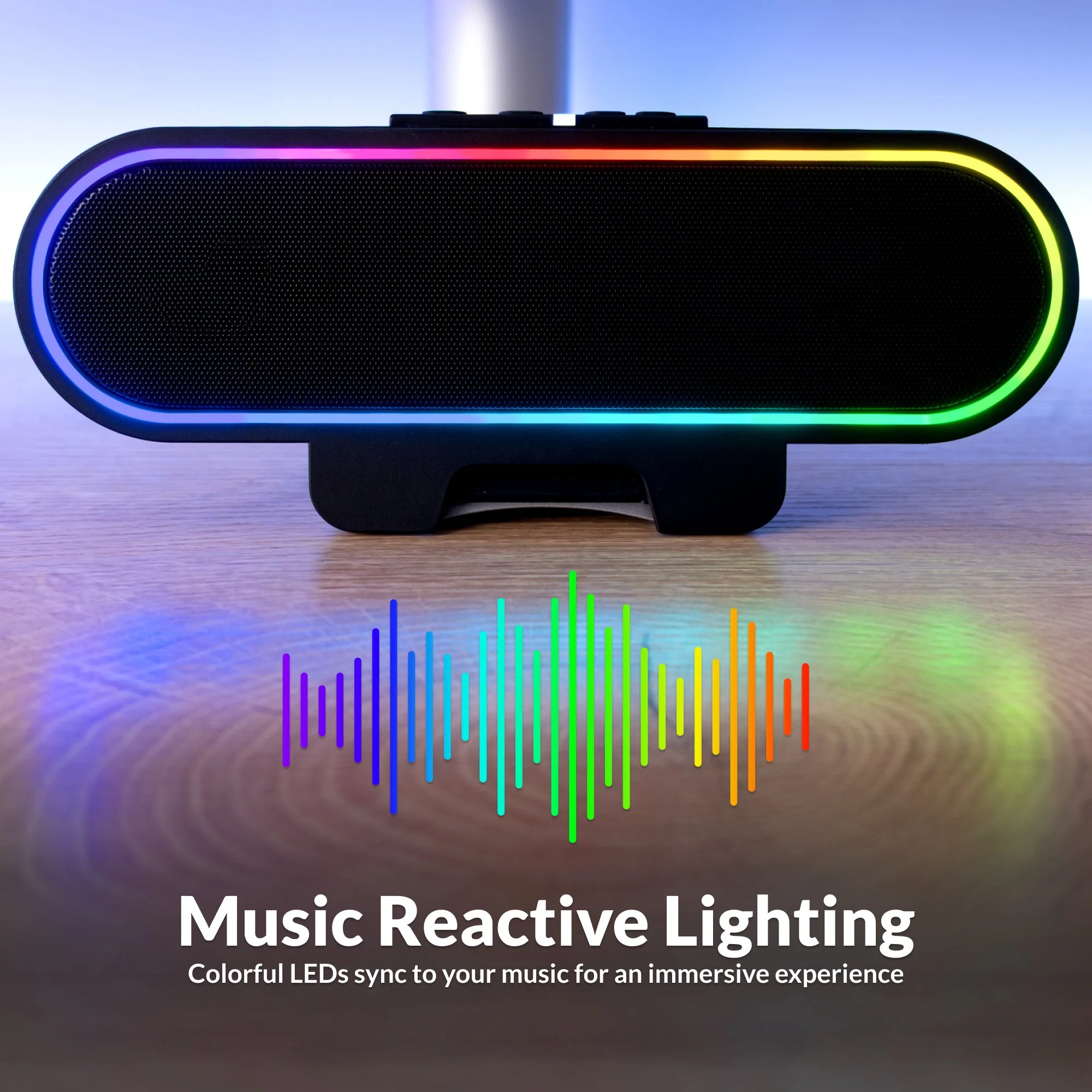 CA-2890GX RGB speakerbar showing multiple selectable LED color options