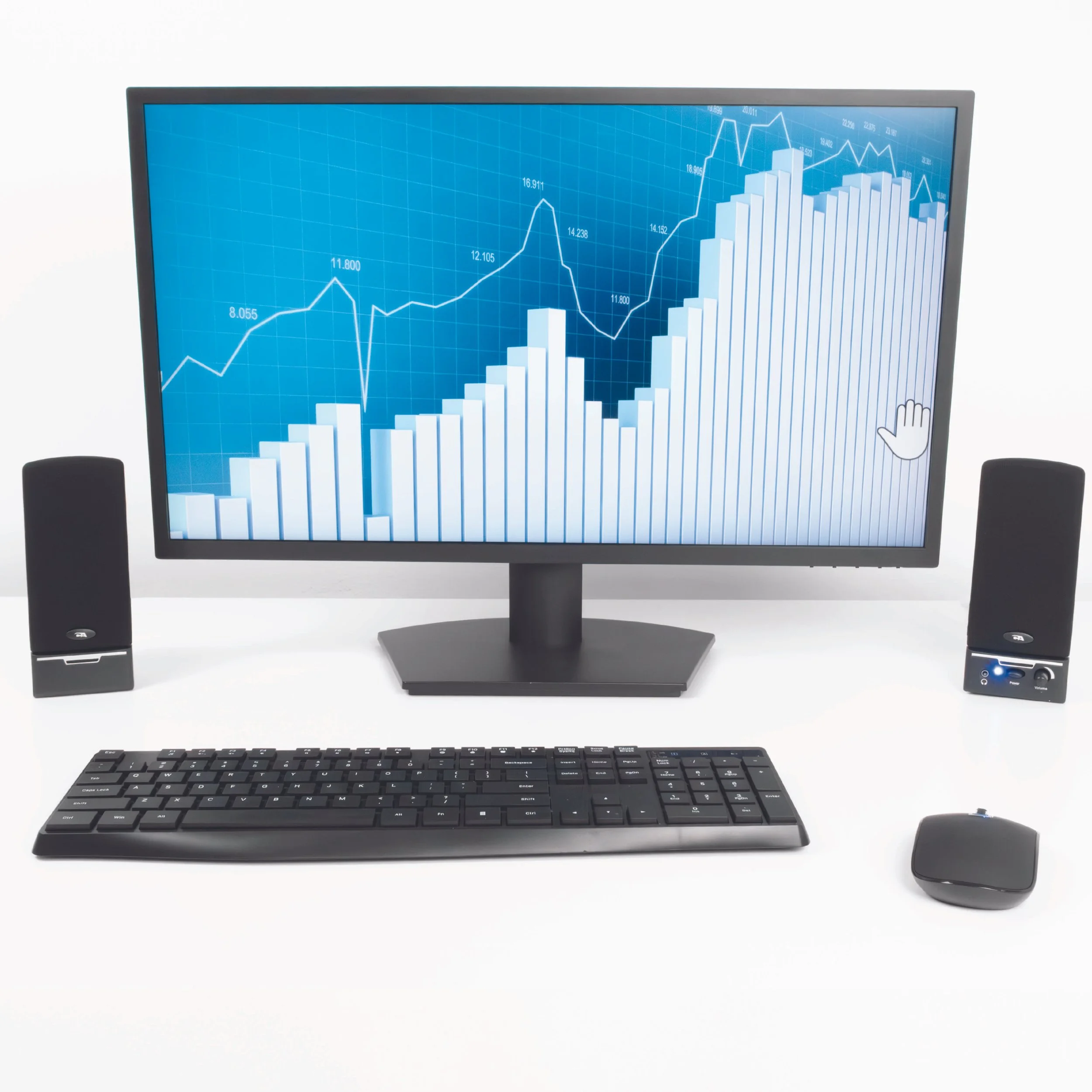 Side view of Cyber Acoustics CA-2014 computer speaker showing acoustically tuned cabinet