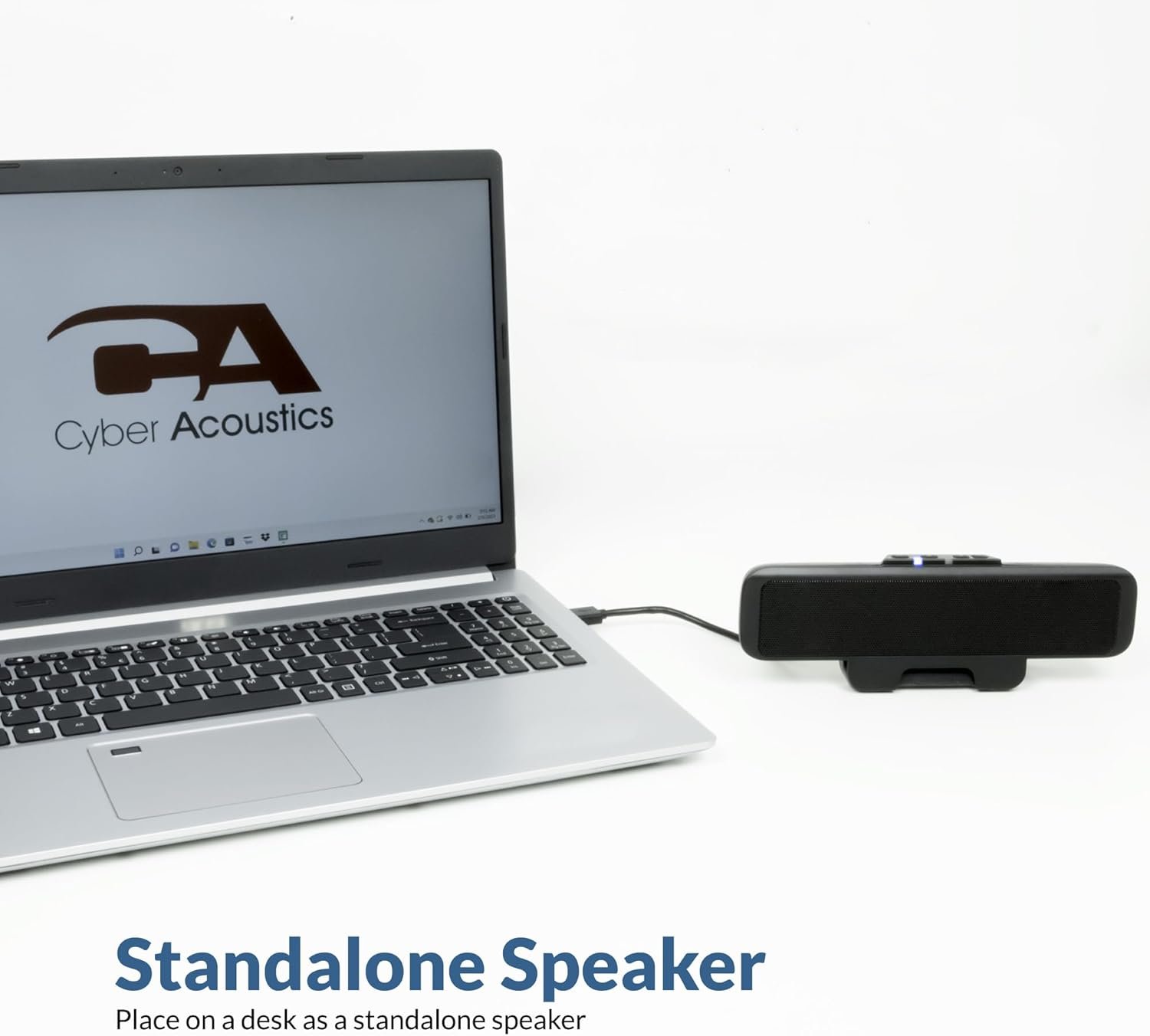 Standalone speakerbar with Bluetooth that sits on the desktop or mounts onto monitor