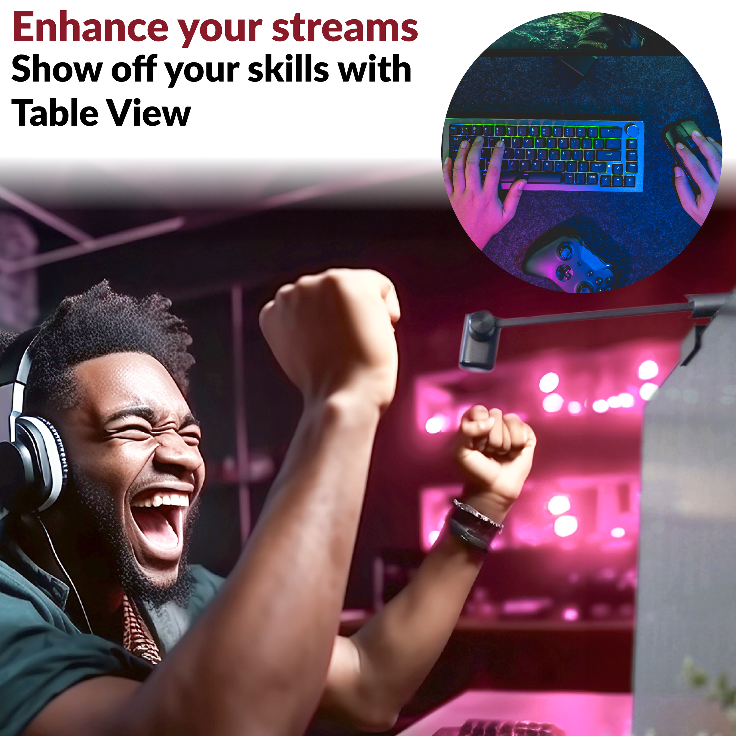 Webcam Flex being used for live streaming and tabletop gameplay capture