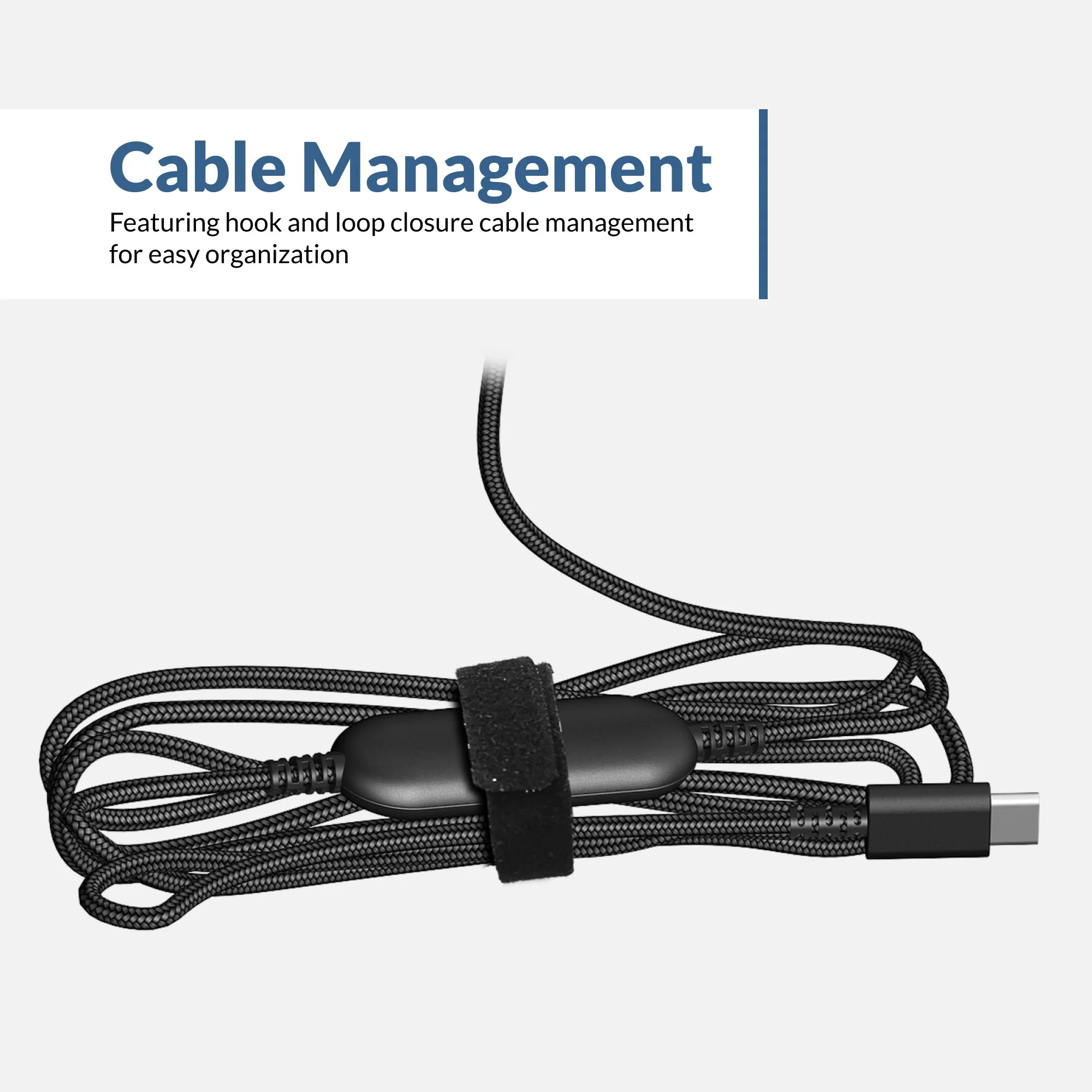 Headphone with built in cable management strap
