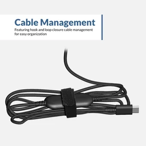 ACM-6005C TuffCord cable coiled and secured with hook-and-loop strap showing USB-C connector — USB-C headphones for school kept tangle-free for easy storage