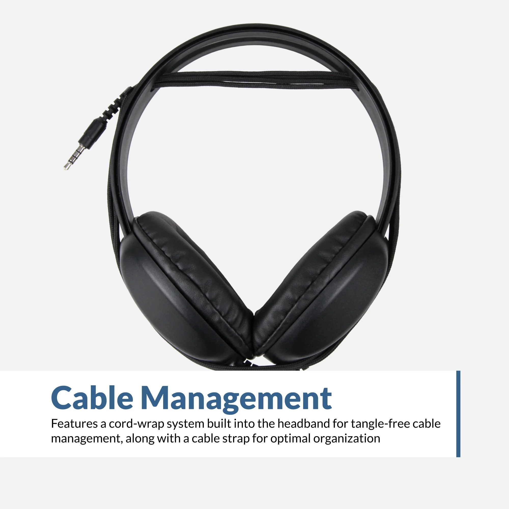 Student Headphones with Built in cable wrap managment headband and hook and loop strap