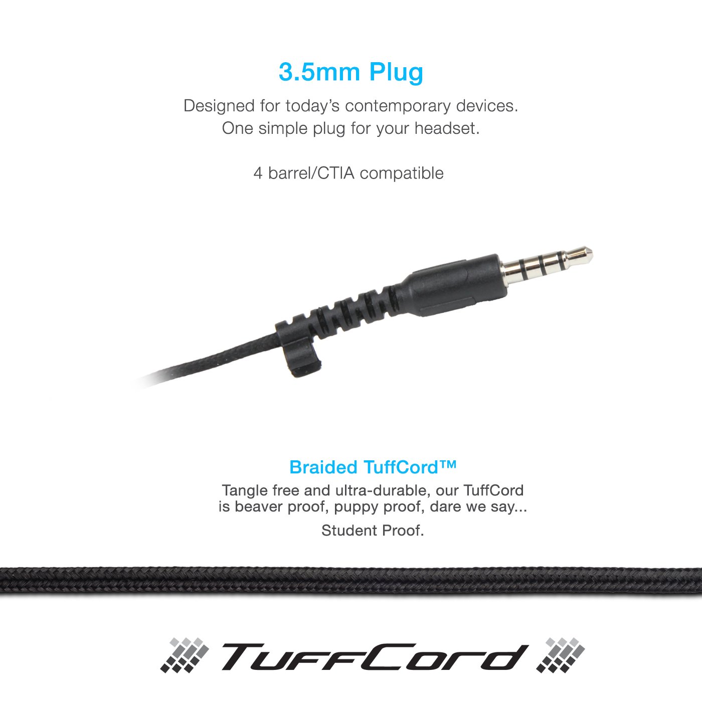 3.5mm plug and durable cable for headphones
