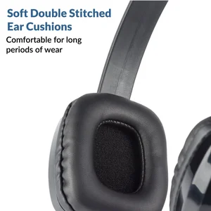 Close-up of the AC-6014 soft double-stitched leatherette ear cushion — comfortable headset for grades 6-12 during extended classroom sessions