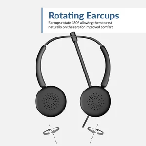 Diagram showing AC-204USB earcups rotating 180 degrees for a comfortable, natural fit