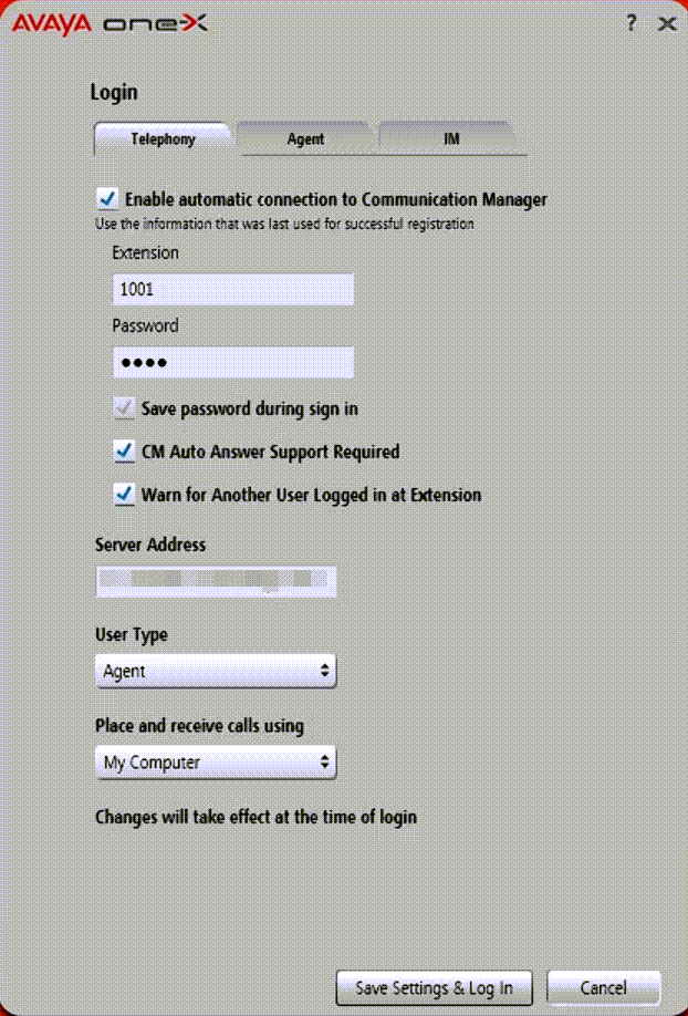 Avaya one-X Agent Telephony tab connect