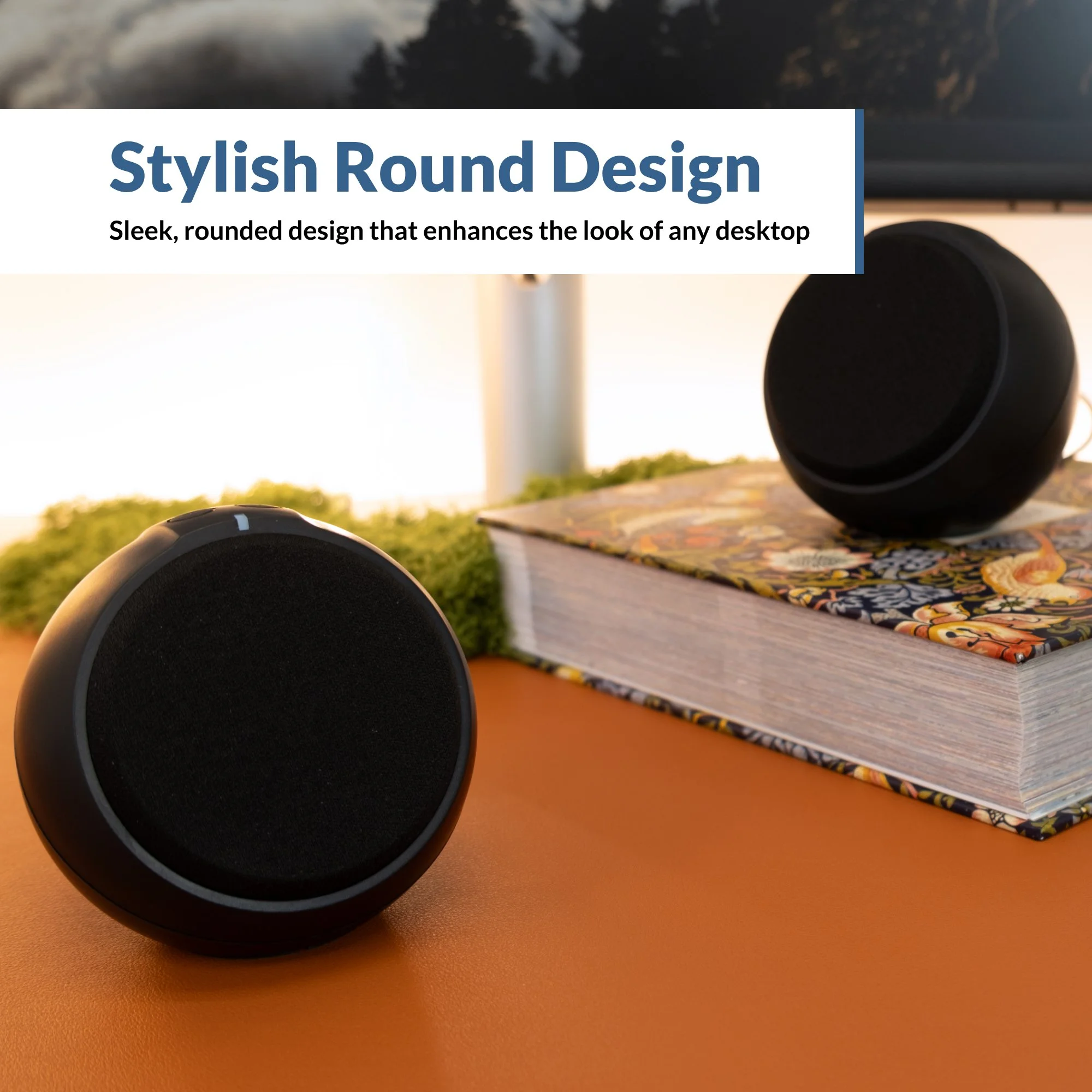 Stylish PC speakers on a desk