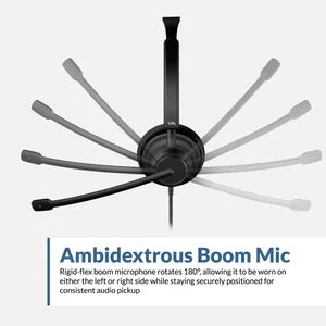 AC-204USB boom microphone shown rotating to demonstrate ambidextrous left or right side wear