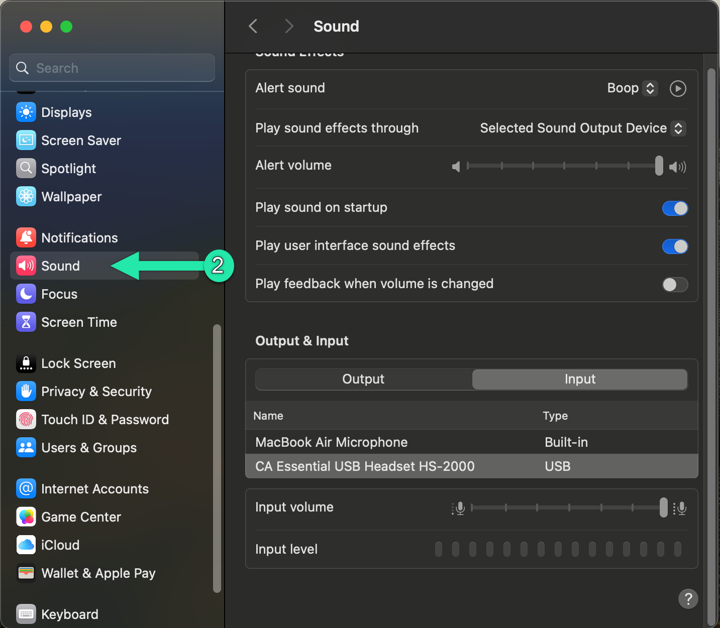 macOS Sound Settings screenshot