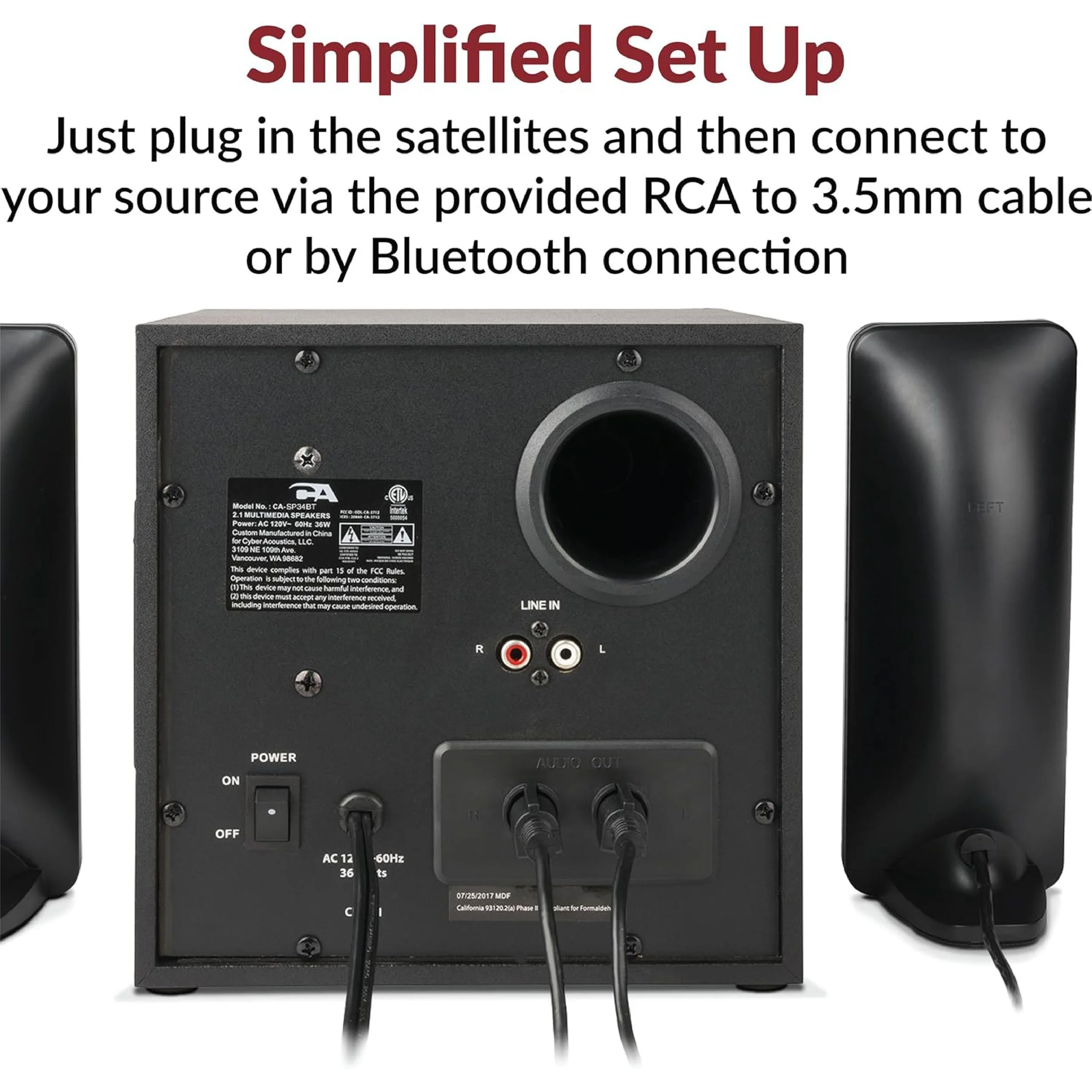 CA-3712 simplified speaker setup with RCA and Bluetooth options