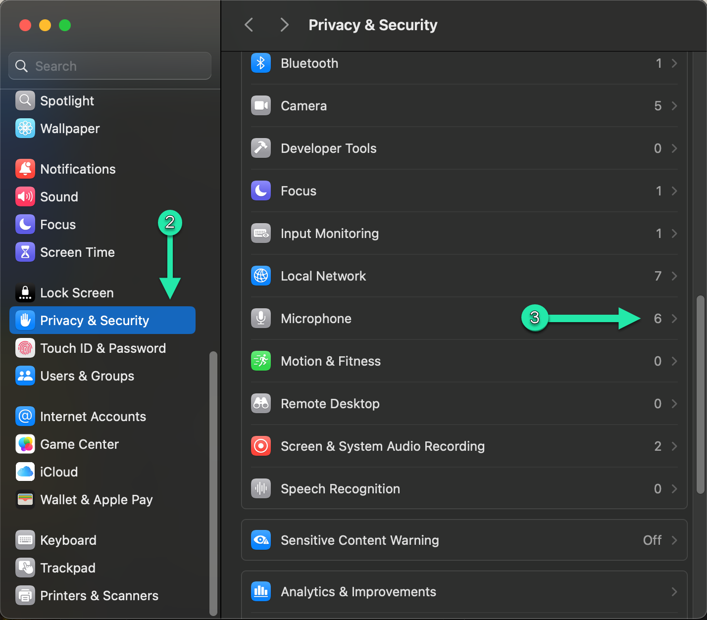 macOS Privacy & Security settings