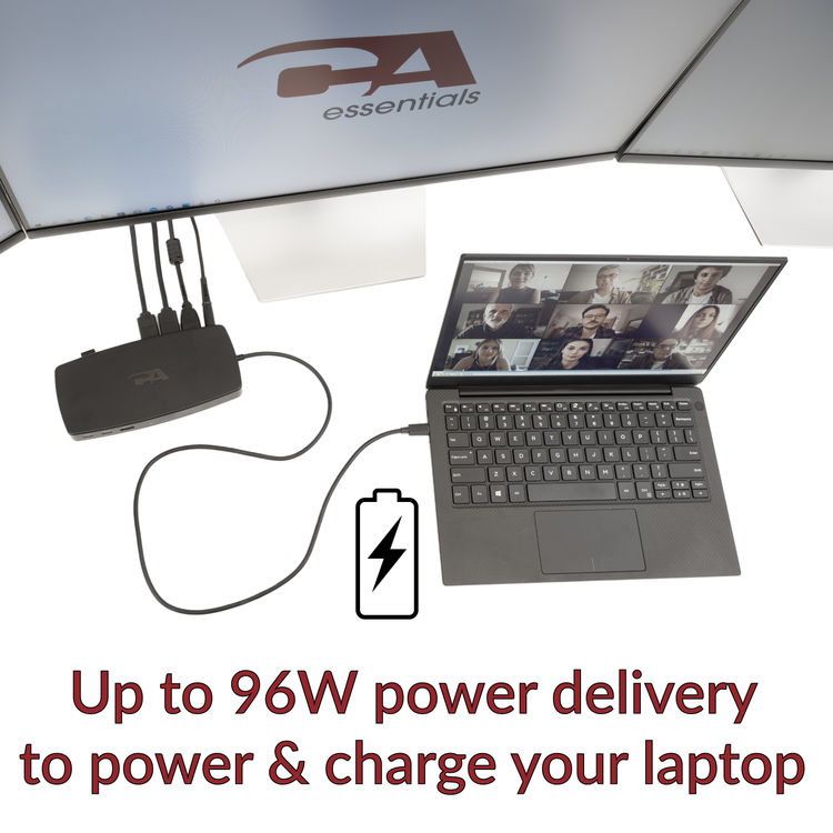 DS-6000 providing up to 96W power delivery to charge a laptop