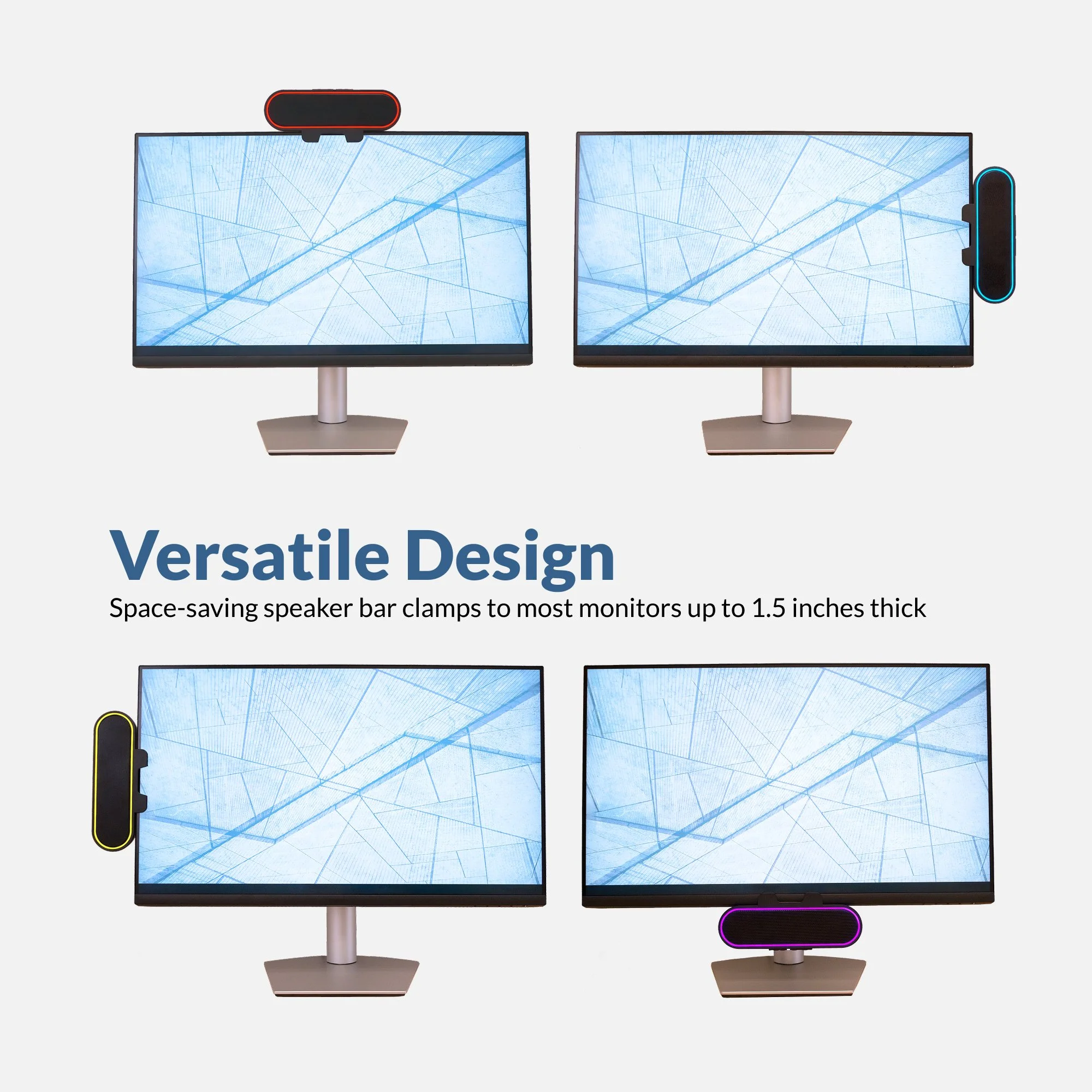 Versatile CA-2890GX speakerbar showing top side and bottom monitor mounting options