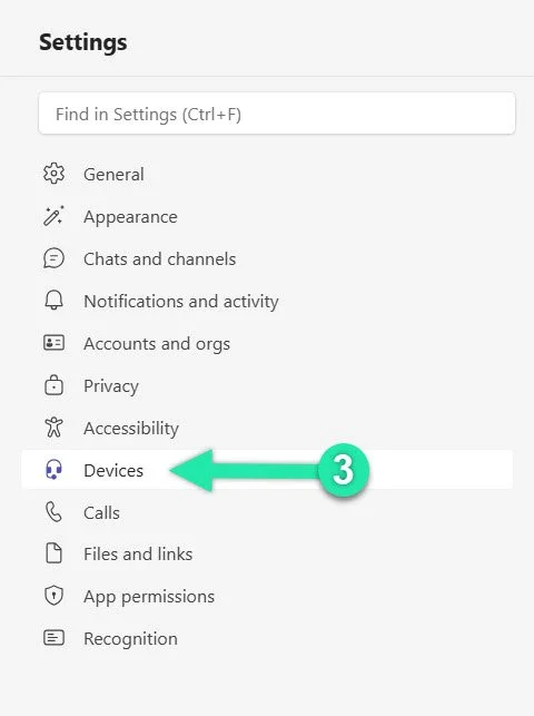 Microsoft Teams settings showing Devices section and noise suppression area