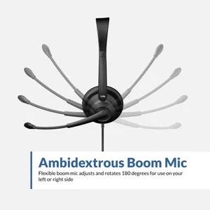 AC-204ENC II headset showing ambidextrous boom microphone rotating 270 degrees