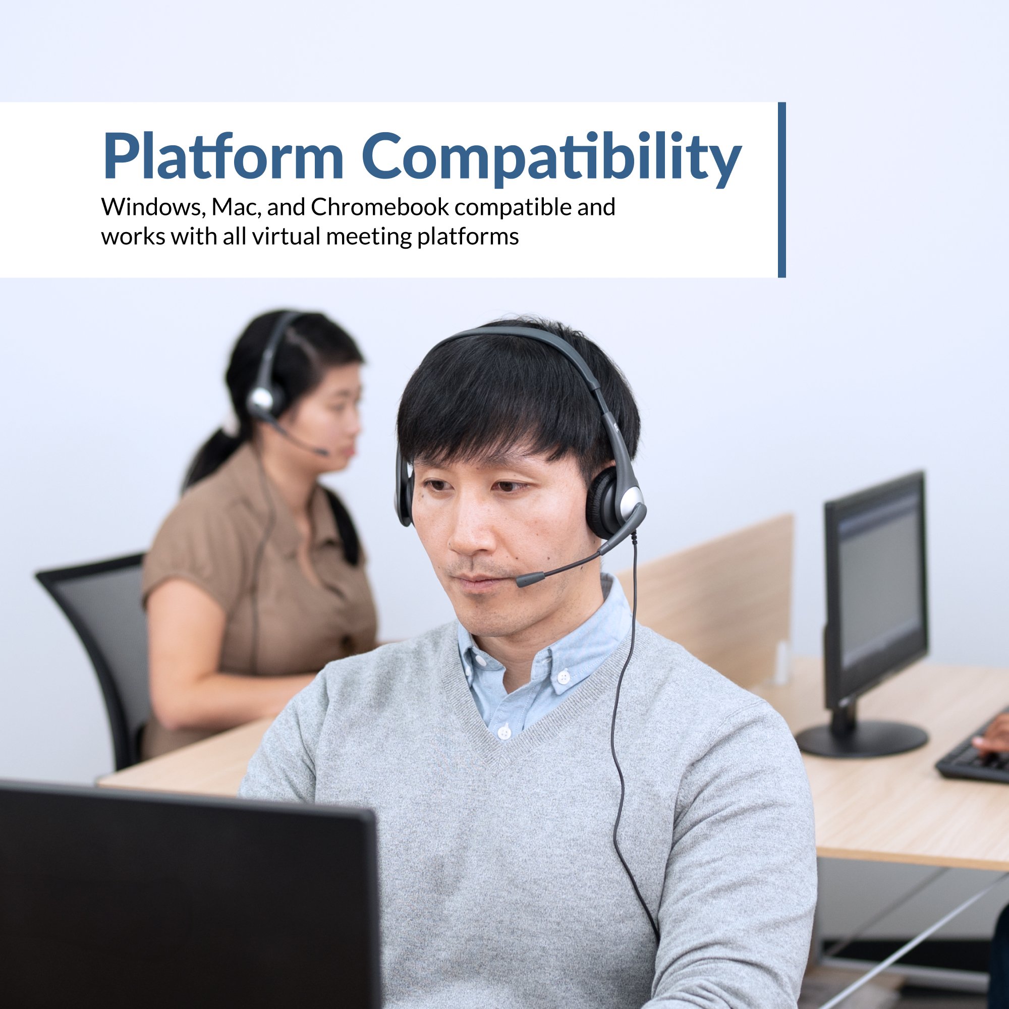 Headset Compatible with virtual meeting platforms