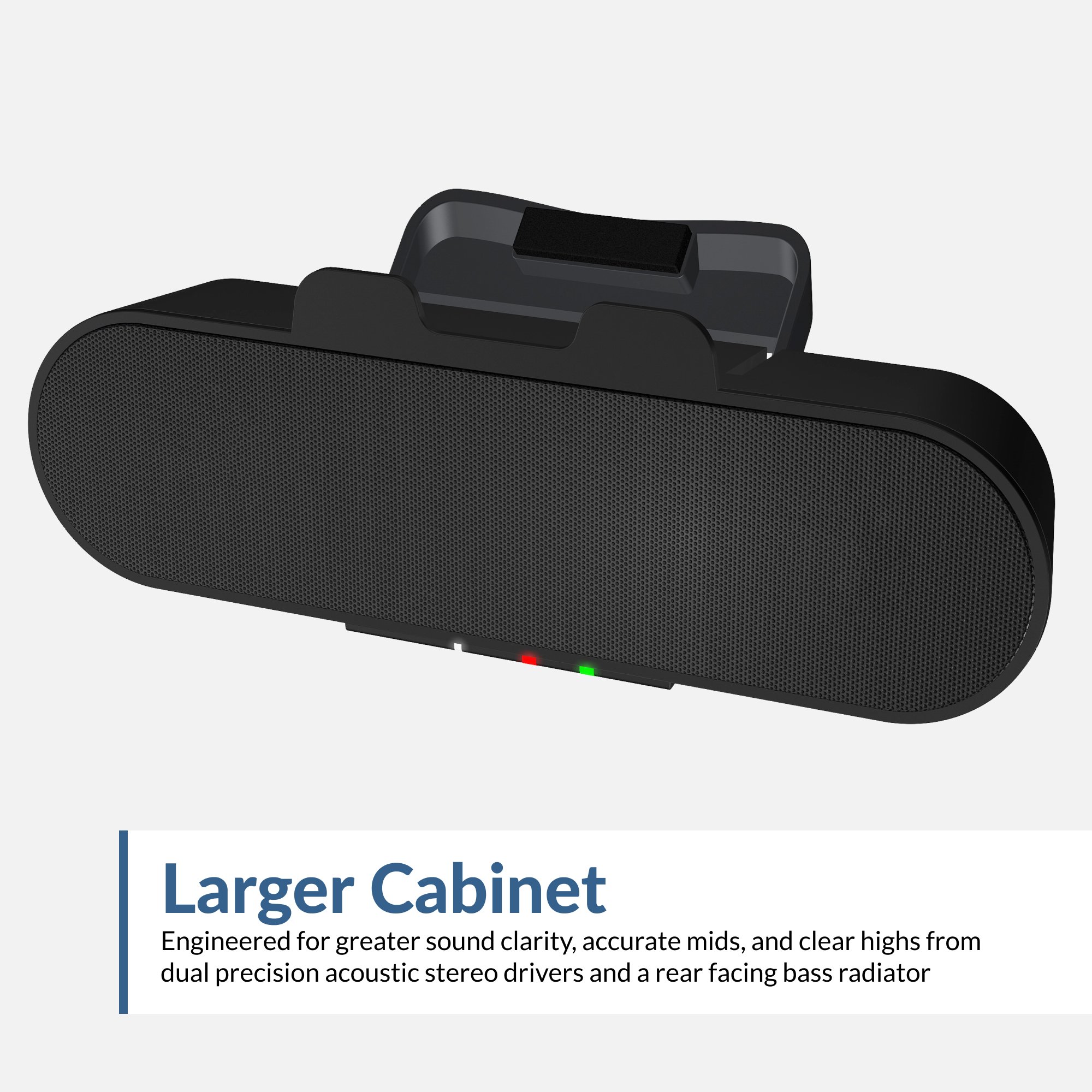 Speakerbar with rear facing bass radiator