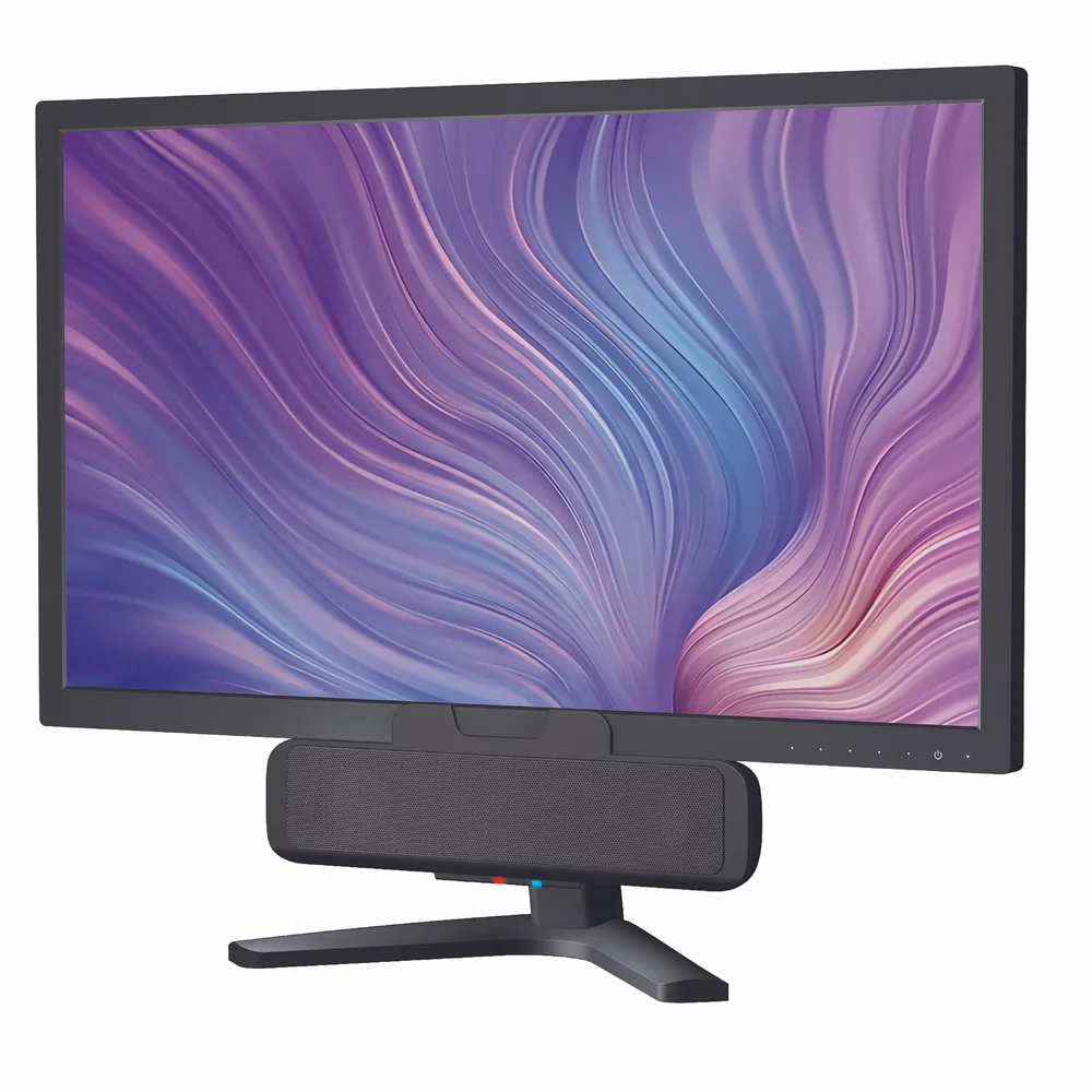 Cyber Acoustics CA-2890BT Bluetooth PC speaker bar for monitor mounted to the bottom of a display