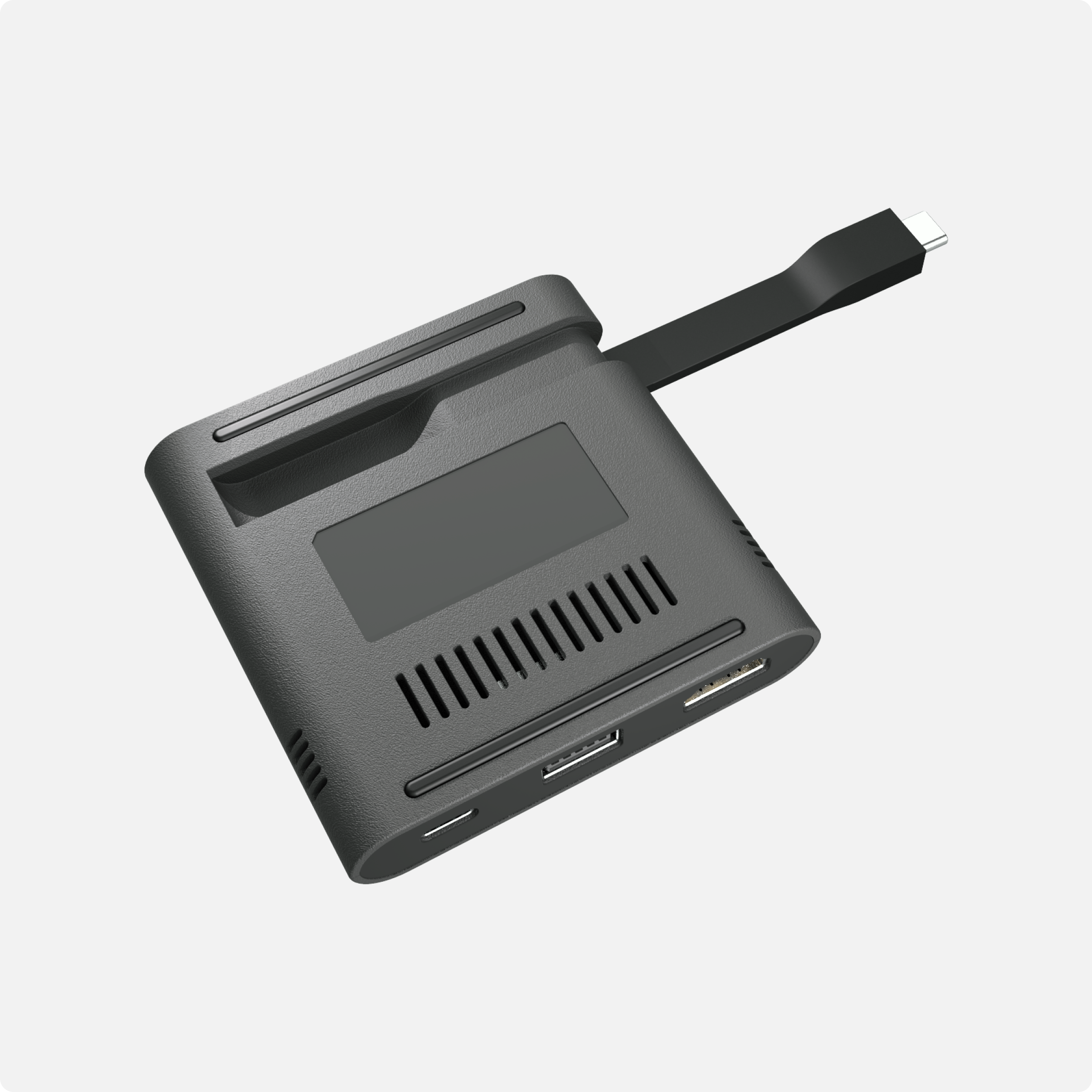 Back edge of the Cyber Acoustics DS-1500 docking station showing the HDMI, USB-A, and USB-C ports